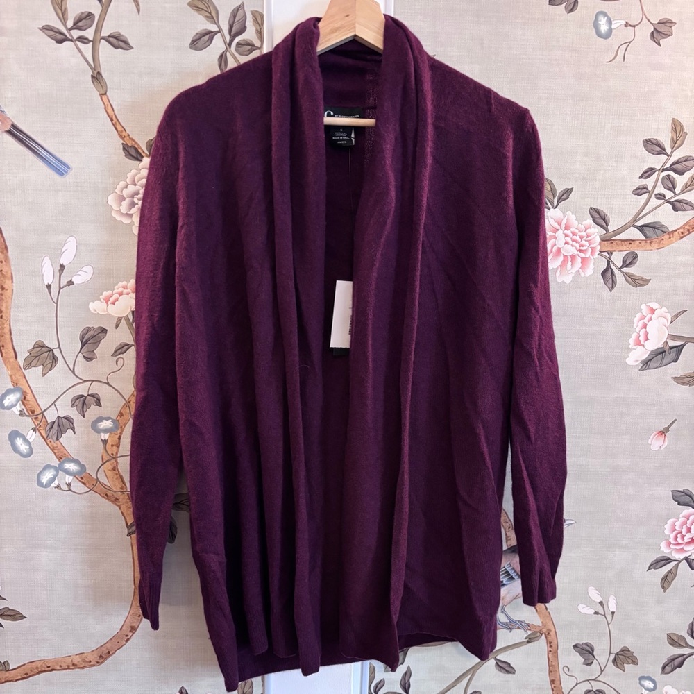 C by Bloomingdale’s cashmere burgundy open front cardigan, Small, NWT